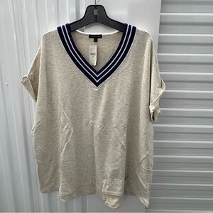 Lane Bryant short-sleeve V neck tunic heather grey with blue trim NWT Size 22/24